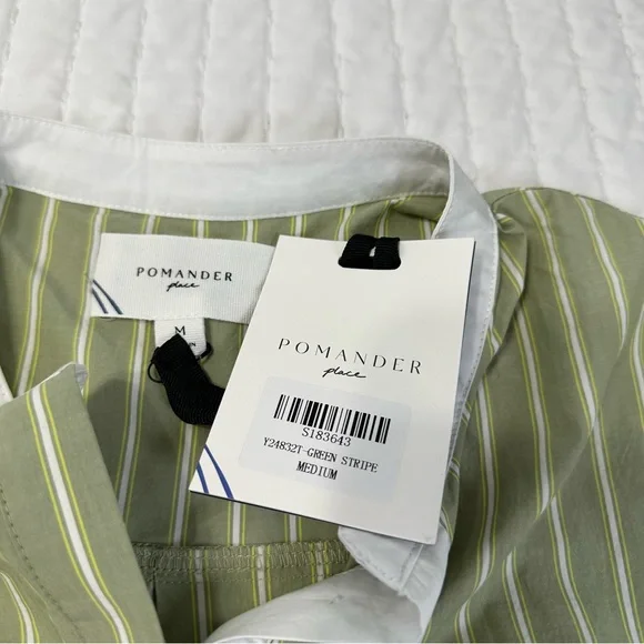 Tuckernuck Pomander Place Rohan Shirt Dress Green Striped Long Sleeves Pockets - Picture 8 of 16